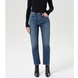 AGOLDE Jeans Womens Sz 27 Blue Straight Crop Button Fly Premium Denim High Rise